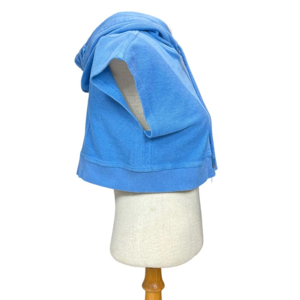 Hervé by Hervé Léger Cropped Paneled Hooded Sweatshirt in Blue Size Small - Picture 10 of 16
